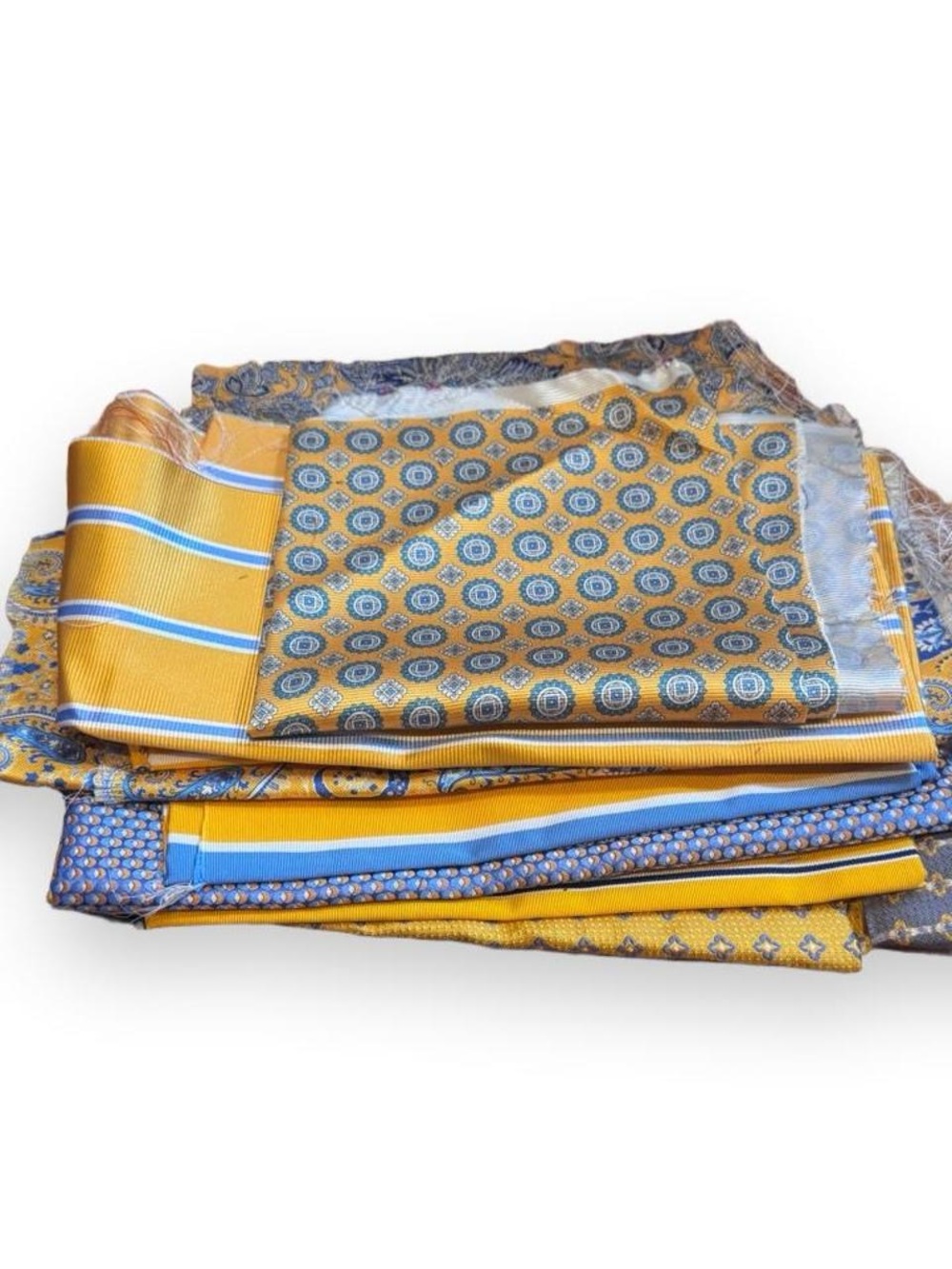 9pc bundle lot yellow 100% Italian silk fabric remnants